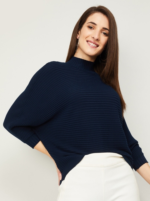 

CODE by Lifestyle Women Navy Blue Self Striped Sweatshirt