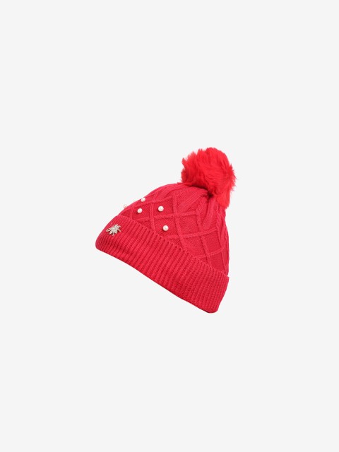 

LOOM LEGACY Women Red & White Acrylic Wool Beanie