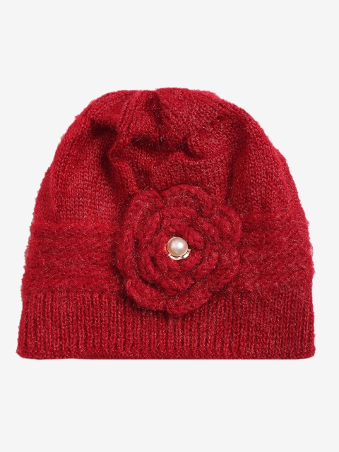 

LOOM LEGACY Women Red & White Acrylic Wool Beanie