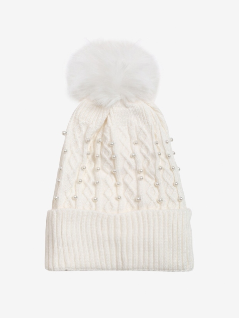 

LOOM LEGACY Women Cream-Coloured Acrylic Wool Beanie