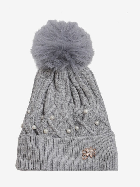 

LOOM LEGACY Women Grey & White Acrylic Wool Beanie