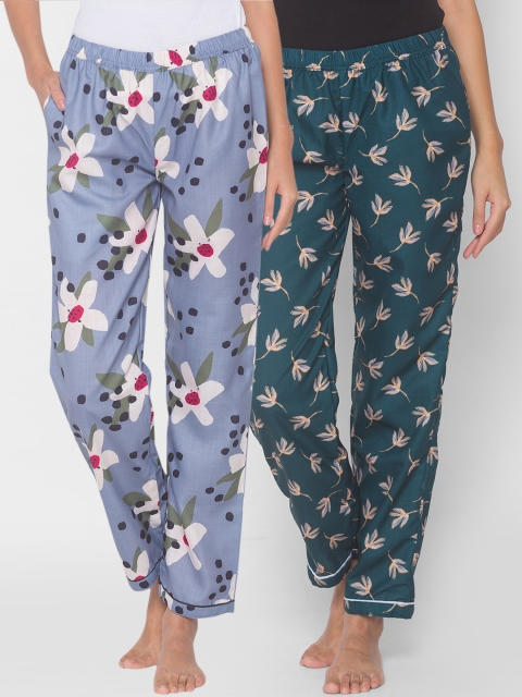 

FashionRack Women Pack Of 2 Grey & Green Printed Lounge Pants