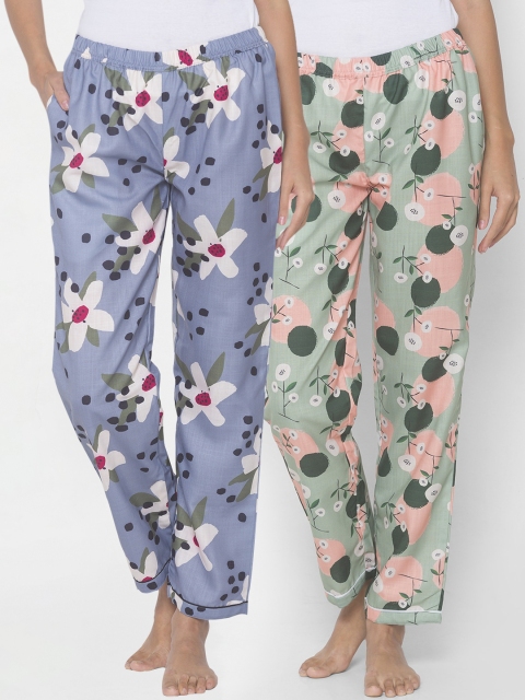 

FashionRack Women Green & Blue Pack of 2 Floral Lounge Pants, Grey