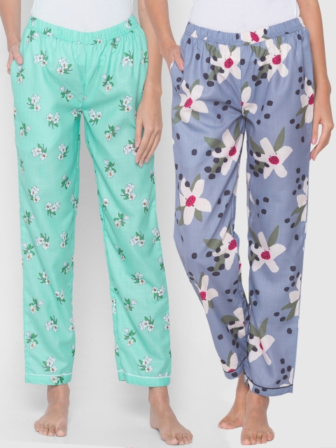 

FashionRack Women Blue & Grey Printed Pack of 2 Lounge Pants