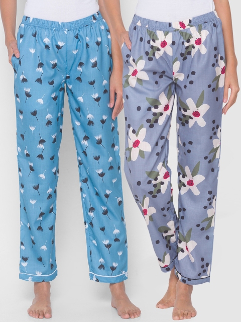

FashionRack Women Blue & Grey Pack of 2 Printed Cotton Lounge Pants