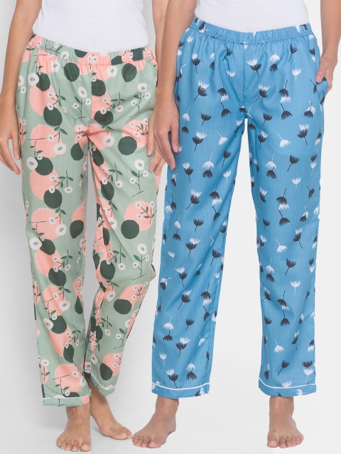 

FashionRack Women Pack of 2 Blue & Green Printed Lounge Pants
