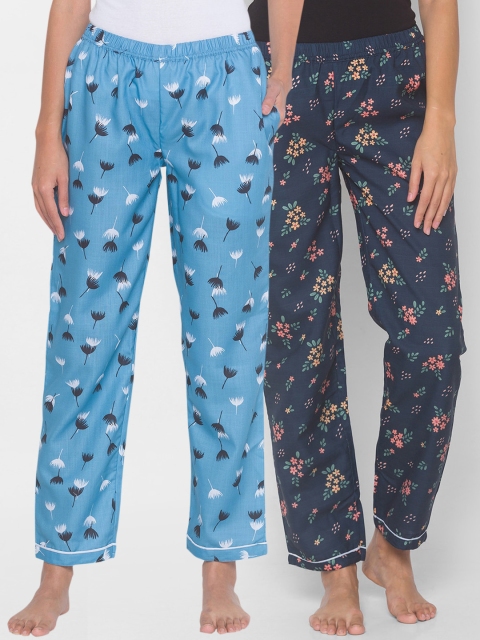 

FashionRack Women Pack of 2 Blue & Navy Blue Printed Pyjamas