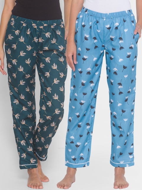 

FashionRack Pack of 2 Blue & Green Printed Lounge Pants