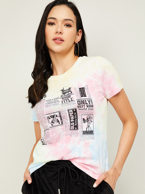 

Ginger by Lifestyle Women Multicoloured Typography Printed Pure Cotton T-shirt, Multi