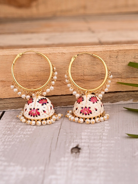 

VIRAASI White Contemporary MeenakariJhumkas Earrings