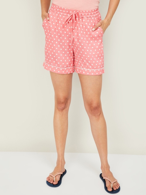 

Ginger by Lifestyle Women Pink & White Printed Lounge Shorts