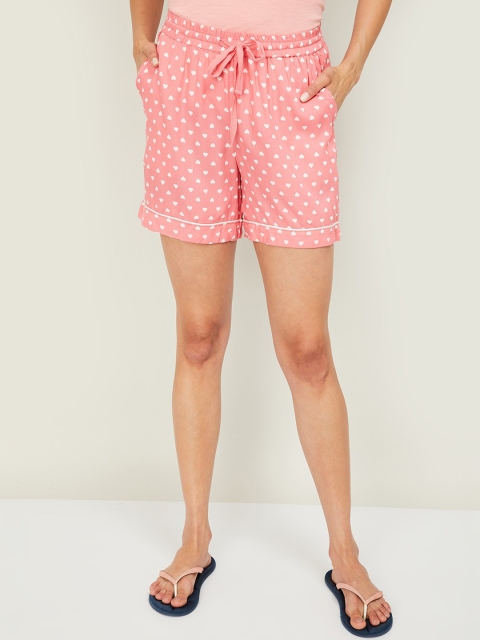 

Ginger by Lifestyle Women Pink & White Printed Lounge Shorts