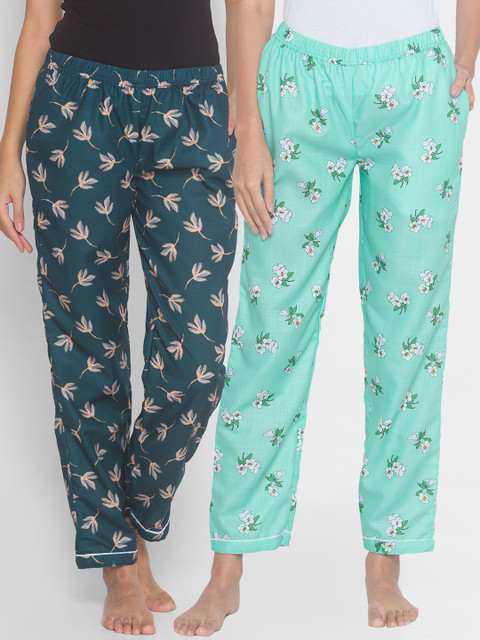 

FashionRack Women Pack of 2 Blue & Green Printed Pyjamas