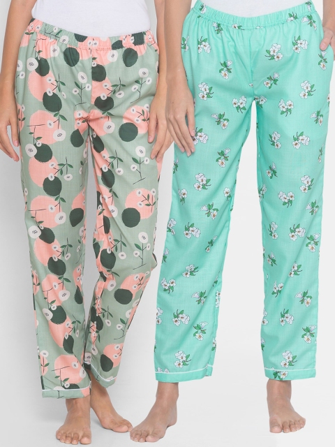 

FashionRack Women Set of 2 Multi Printed Lounge Pants, Blue