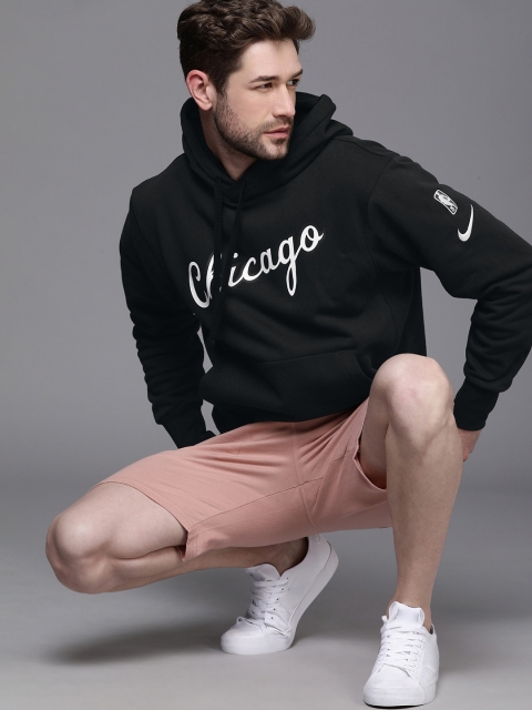 

Nike Men Black Typographical Printed Hooded Sweatshirt