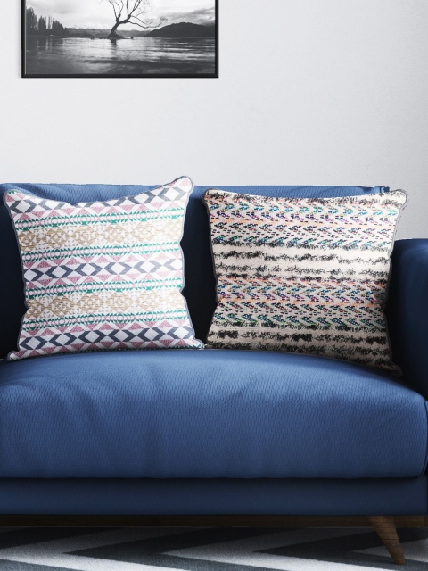 

BIANCA Multicoloured Set of 2 Abstract Square Cushion Covers, Multi