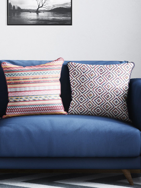 

BIANCA Multicoloured Set of 2 Geometric Square Cushion Covers, Multi