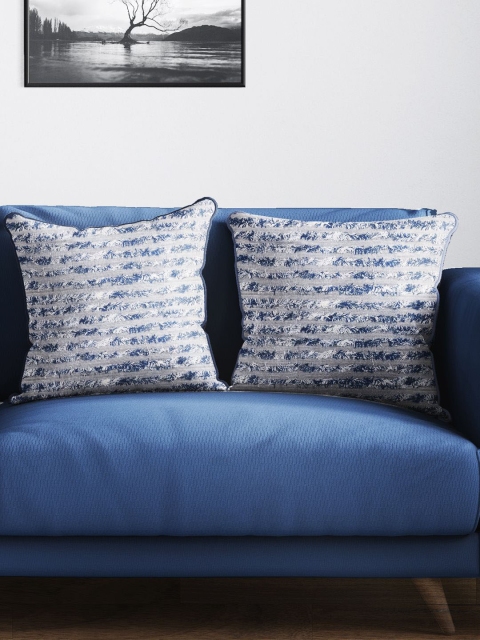 

BIANCA Set Of 2 Blue & Grey Abstract Tweed Luxury Square Cushion Covers