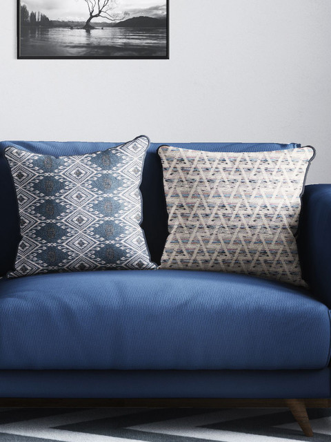 

BIANCA Set of 2 Multicoloured Geometric Tweed Luxury Square Cushion Covers, Multi