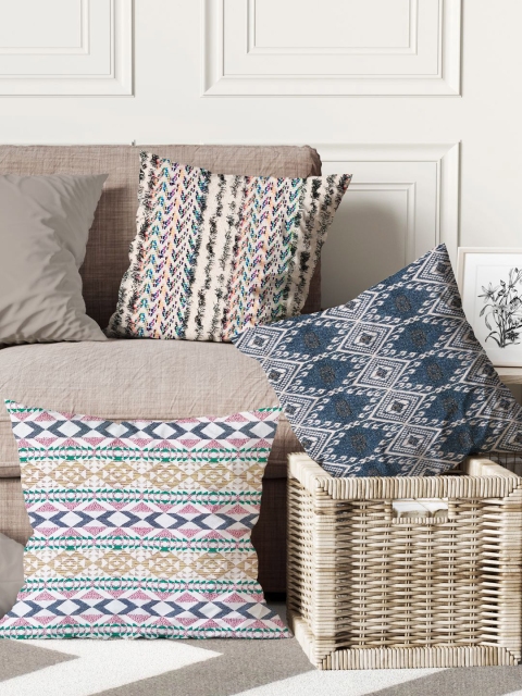

BIANCA Beige & Grey Set of 3 Geometric Tweed Square Cushion Covers