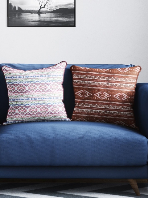 

BIANCA Set Of 2 Multicoloured Geometric Tweed Luxury Square Cushion Covers, Multi
