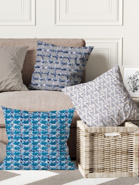 

BIANCA Set Of 3 Blue & Multicoloured Tweed Luxury Square Cushion Covers