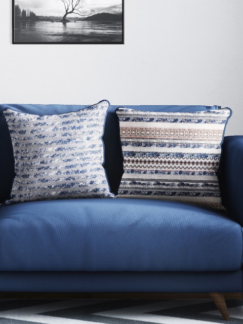 

BIANCA Set Of 2 Blue & Multicoloured Abstract Tweed Luxury Square Cushion Covers