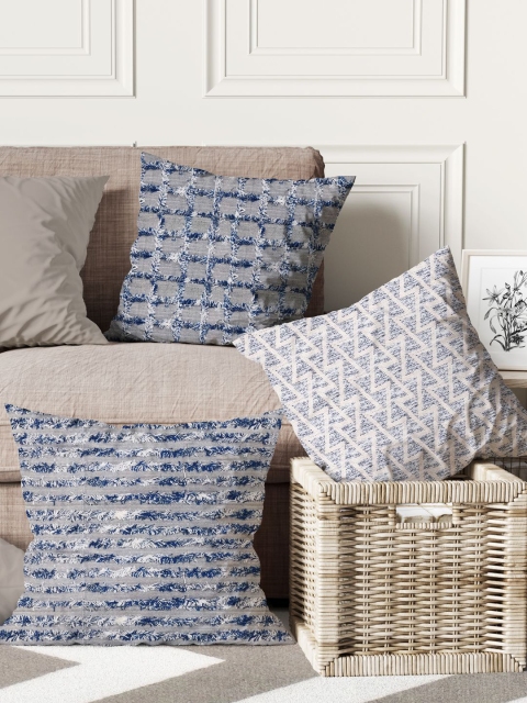 

BIANCA Blue & White Set of 3 Abstract Square Cushion Covers