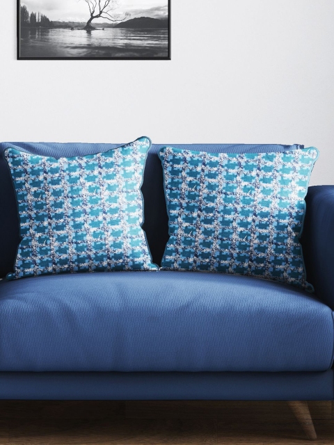 

BIANCA Blue & White Set of 2 Abstract Tweed Square Cushion Covers
