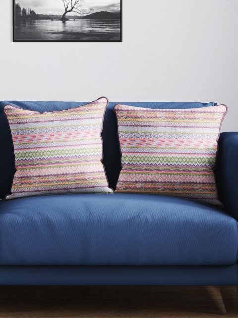 

BIANCA Multicoloured Set of 2 Abstract Square Cushion Covers, Multi