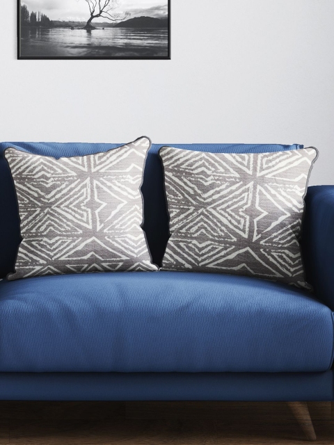 

BIANCA Brown & Beige Set of 2 Geometric Tweed Square Cushion Covers