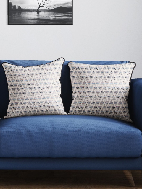 

BIANCA Set Of 2 Multicoloured Geometric Tweed Luxury Square Cushion Covers, Multi