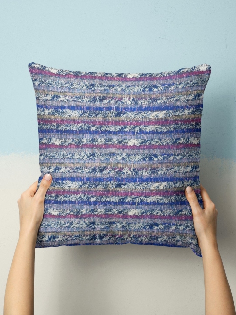 

BIANCA Blue & Grey Striped Tweed Square Cushion Covers