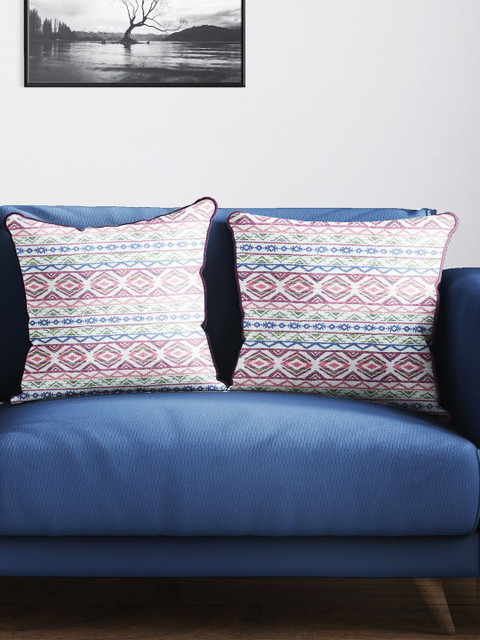 

BIANCA Set Of 2 Multicoloured Geometric Tweed Luxury Square Cushion Covers, Multi