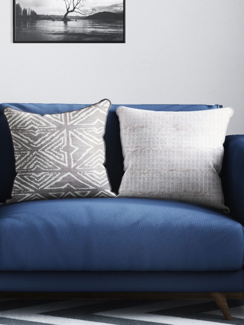 

BIANCA Grey & Off White Set of 2 Geometric Tweed Square Cushion Covers
