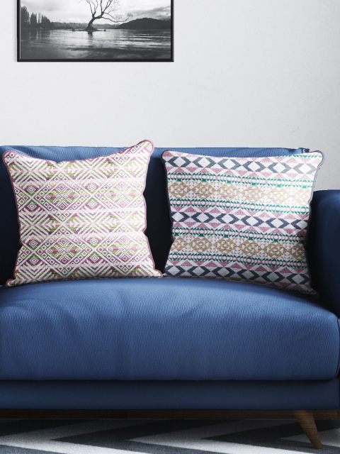 

BIANCA Set Of 2 Multicoloured Geometric Tweed Luxury Square Cushion Covers, Multi
