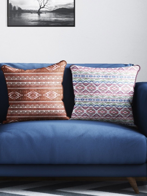 

BIANCA Rust & Pink Set of 2 Geometric Square Cushion Covers