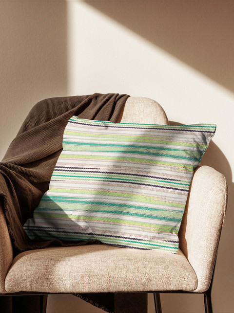 

BIANCA Green & Beige Striped Tweed Square Cushion Cover