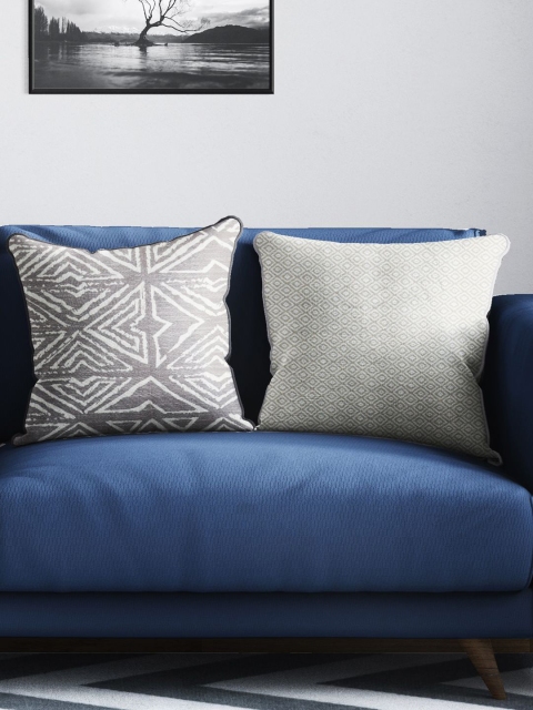 

BIANCA Grey & White Set of 2 Geometric Square Cushion Covers