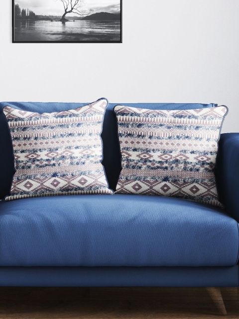 

BIANCA Maroon & White Set of 2 Geometric Square Cushion Covers