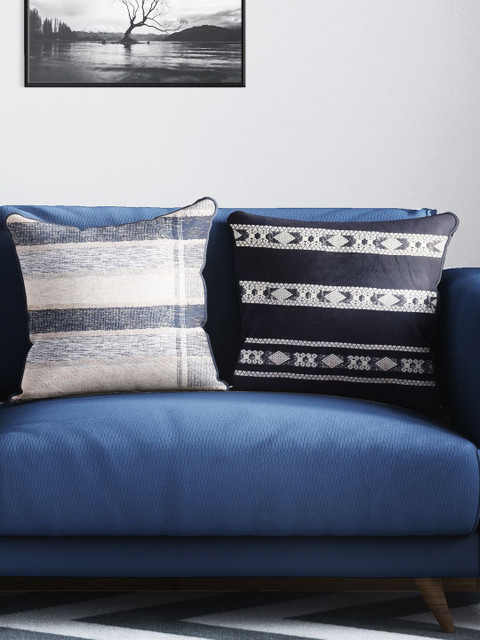 

BIANCA Beige & Black Set of 2 Striped Square Cushion Covers