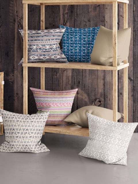 

BIANCA Blue & Beige Set of 5 Abstract Tweed Square Cushion Covers