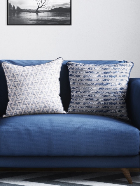 

BIANCA Blue & Grey Set of 2 Geometric Square Cushion Covers