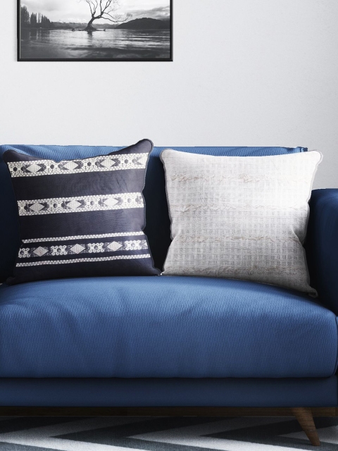 

BIANCA Black & Off White Set of 2 Abstract Square Cushion Covers
