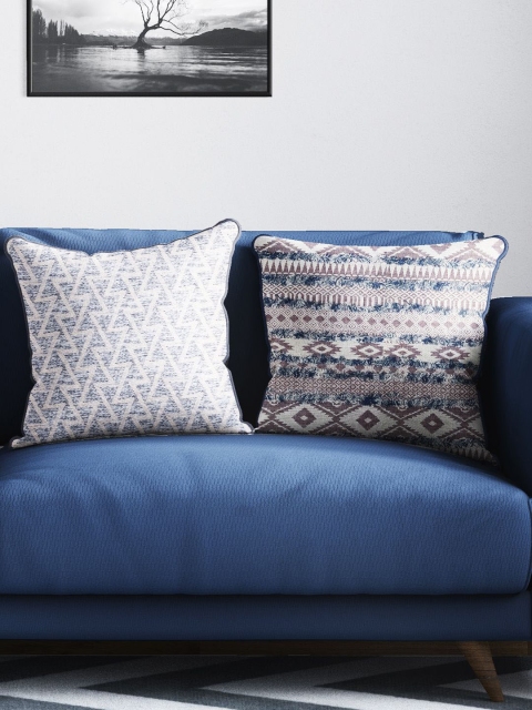 

BIANCA White & Blue Set of 2 Abstract Square Cushion Covers