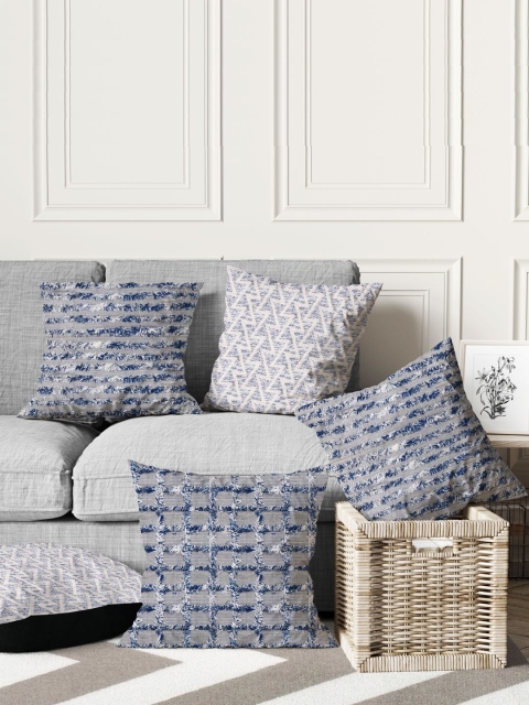 

BIANCA Blue & White Set of 5 Abstract Square Cushion Covers
