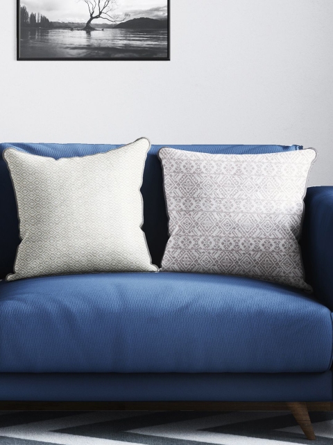 

BIANCA Grey & Off White Set of 2 Geometric Tweed Square Cushion Covers