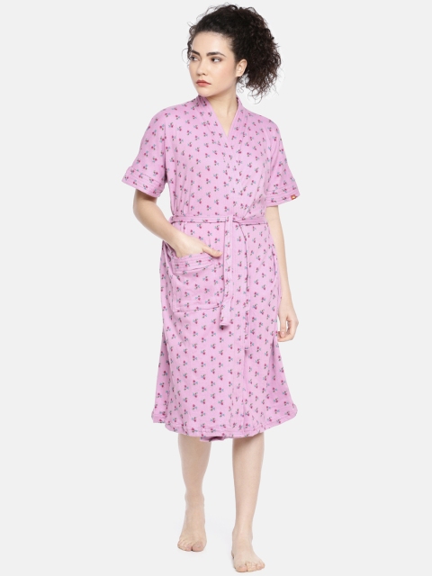 

GOLDSTROMS Women Pink & Green Floral Printed Bath Robe