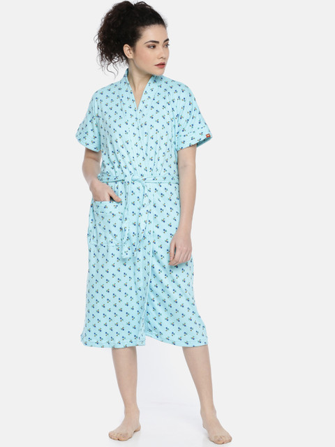 

GOLDSTROMS Women Turquoise Blue & Green Floral Printed Bath Robe