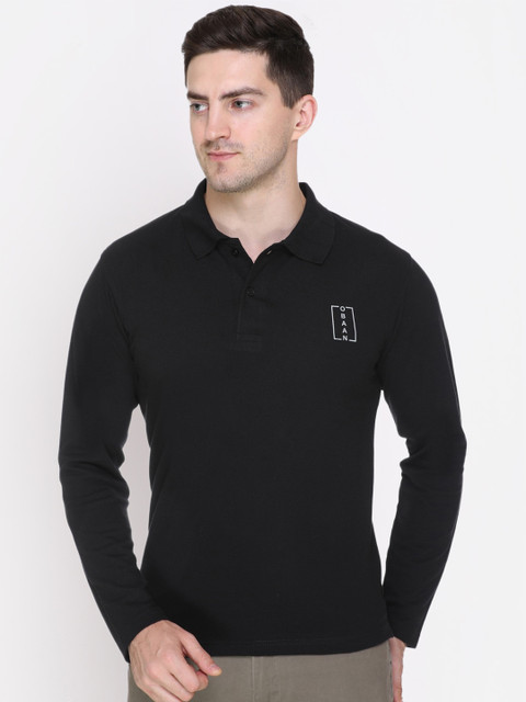 

Obaan Men Black Solid Polo Collar T-shirt